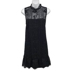 BB Dakota Sheri Lace Mini Shift Dress S Mock Neck Sleeveless Keyhole Black NWT